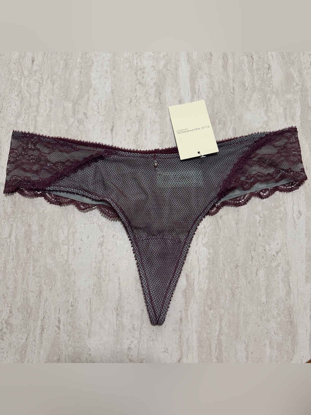 NWT Elle Macpherson Intimates Lace Mesh Thong Panties *M *Rare